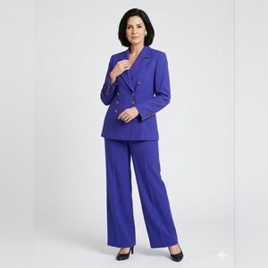 SZ12 Vintage Scaasi Heritage 2-Piece Pant Suit Royal Purple Blue Wide Leg